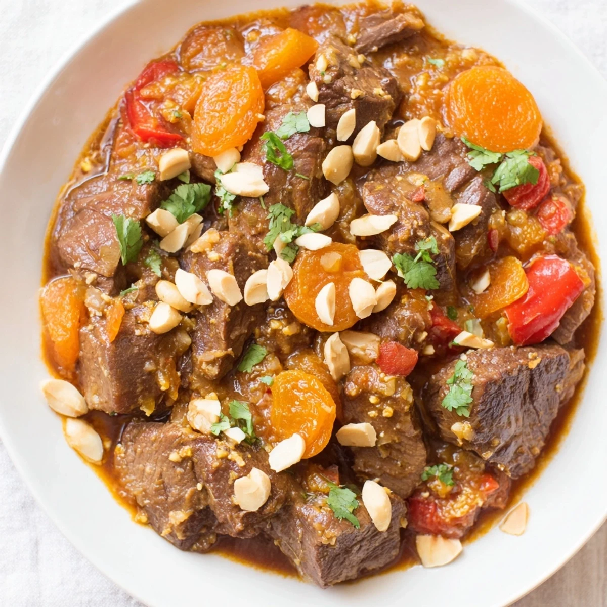 Aromatic Slow Cooker Moroccan Lamb Tagine, with tender lamb chunks, vegetables in a rich, spiced sauce.