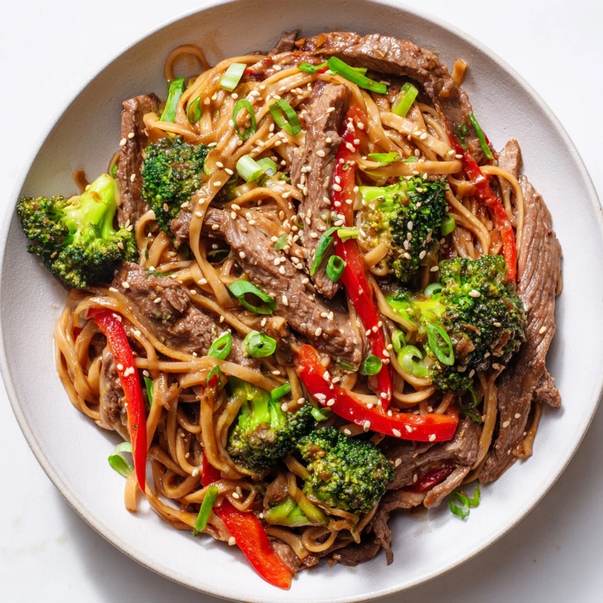 A steaming bowl of Beef and Broccoli Lo Mein, showcasing tender beef and fresh vegetables.