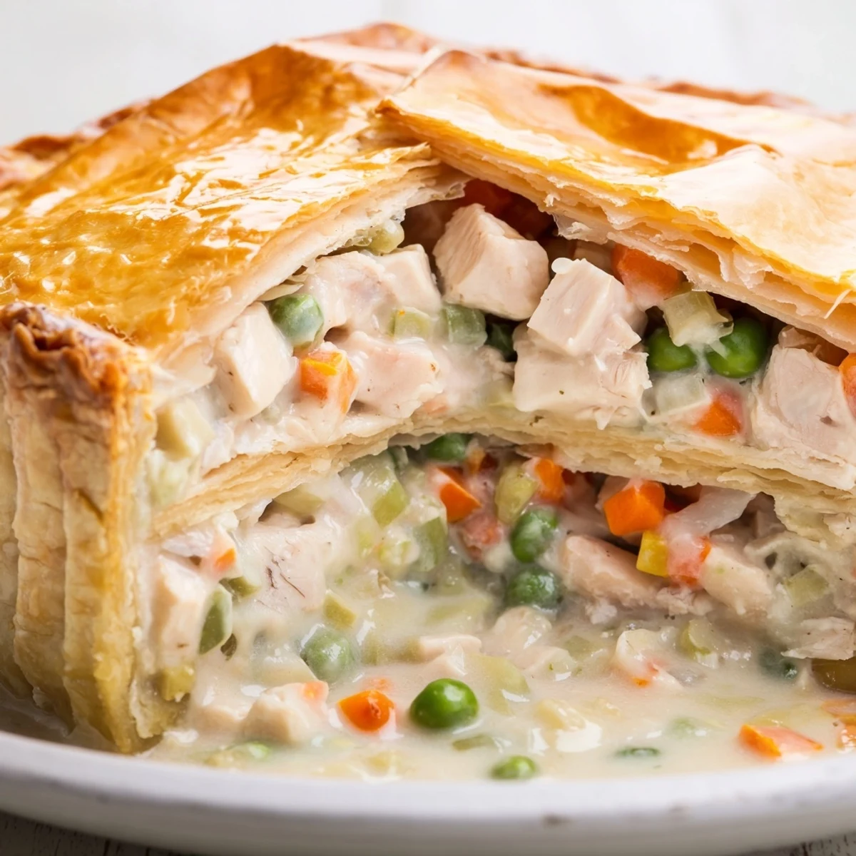 Fresh from the oven, this Chicken Pot Pie has a bubbly filling and a perfectly browned crust.
