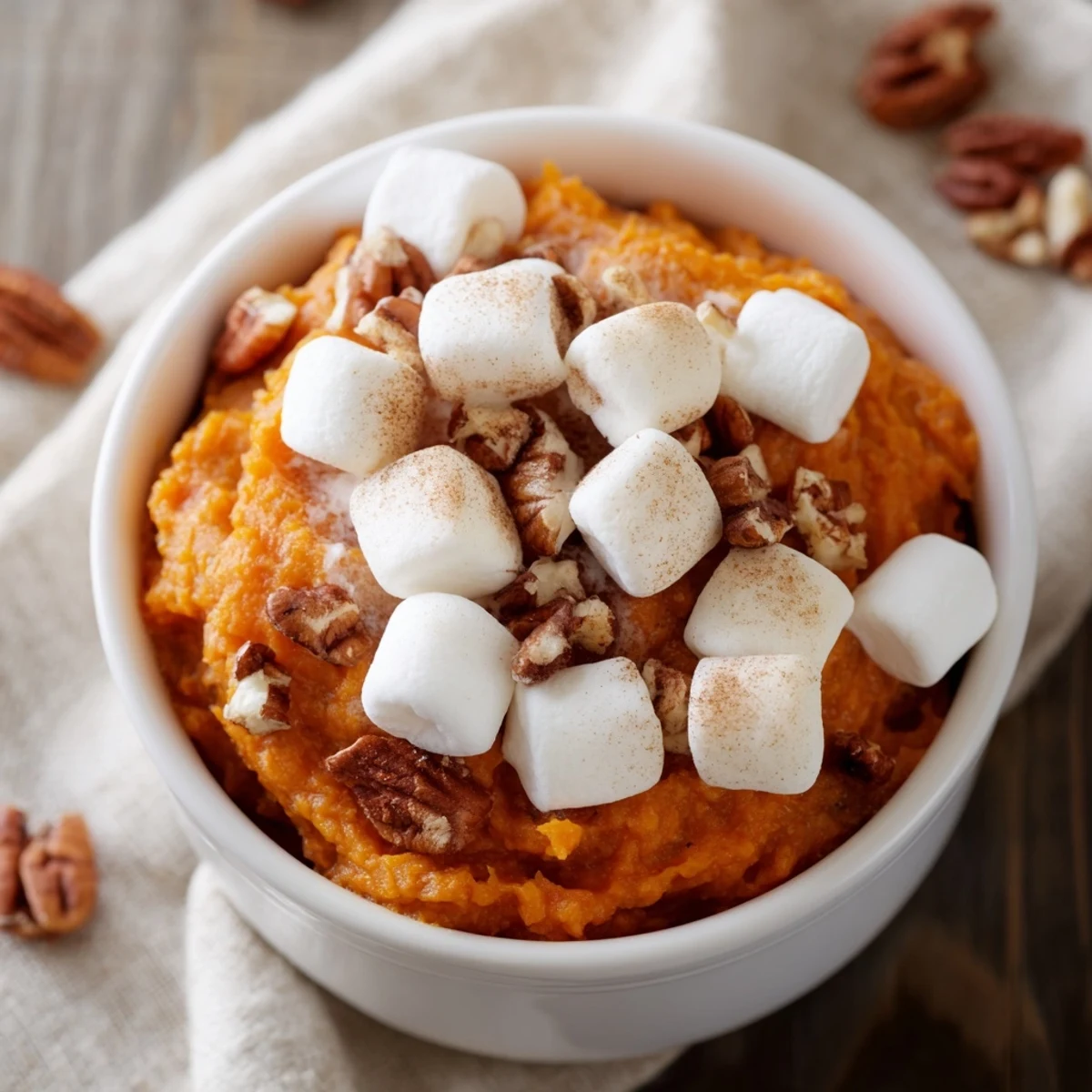 Golden toasted marshmallows crown a creamy, rich Sweet Potato Casserole fresh from the oven. 