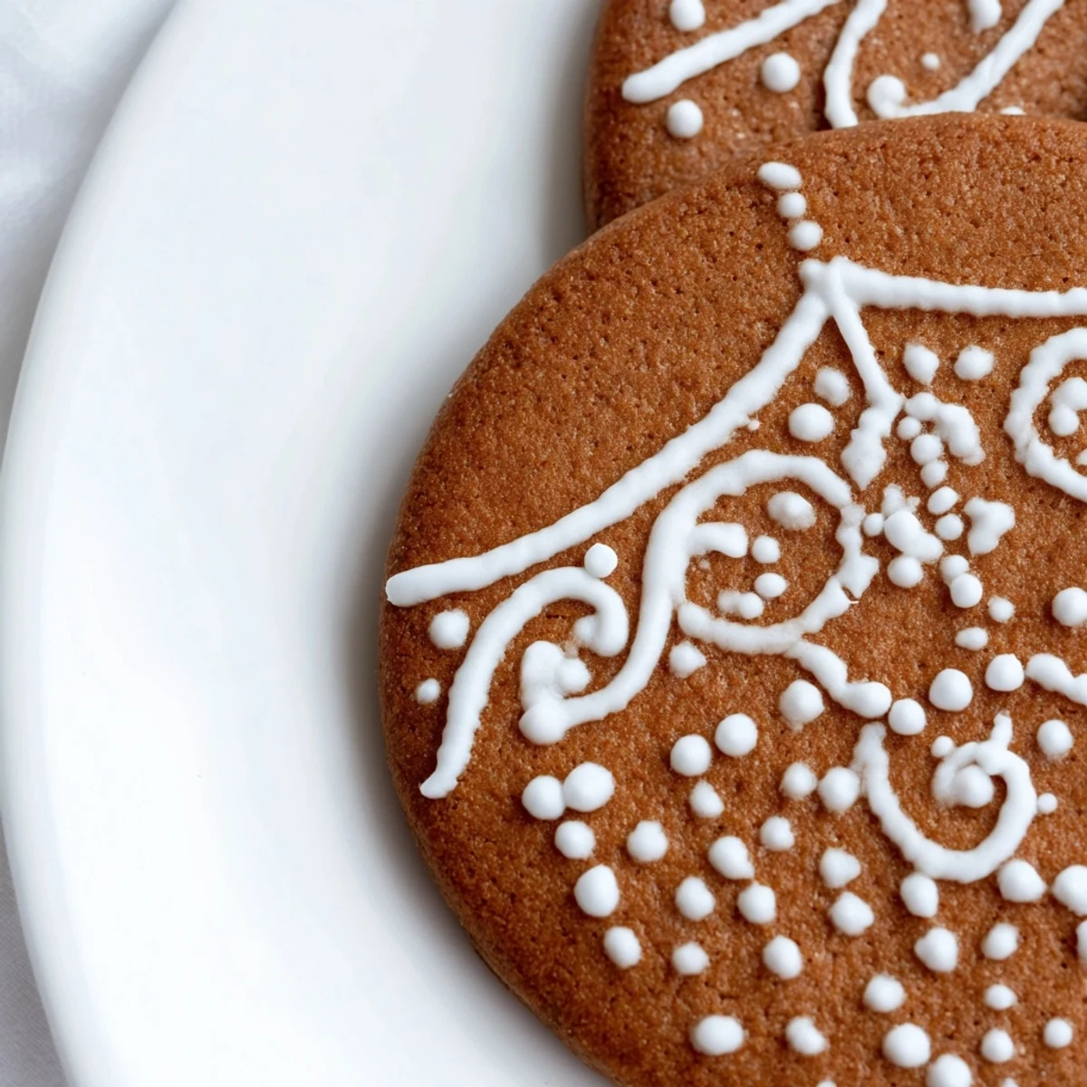 Freshly baked Gingerbread Cookies with Royal Icing arranged on a wire cooling rack, showing crisp edges and smooth white decorations.