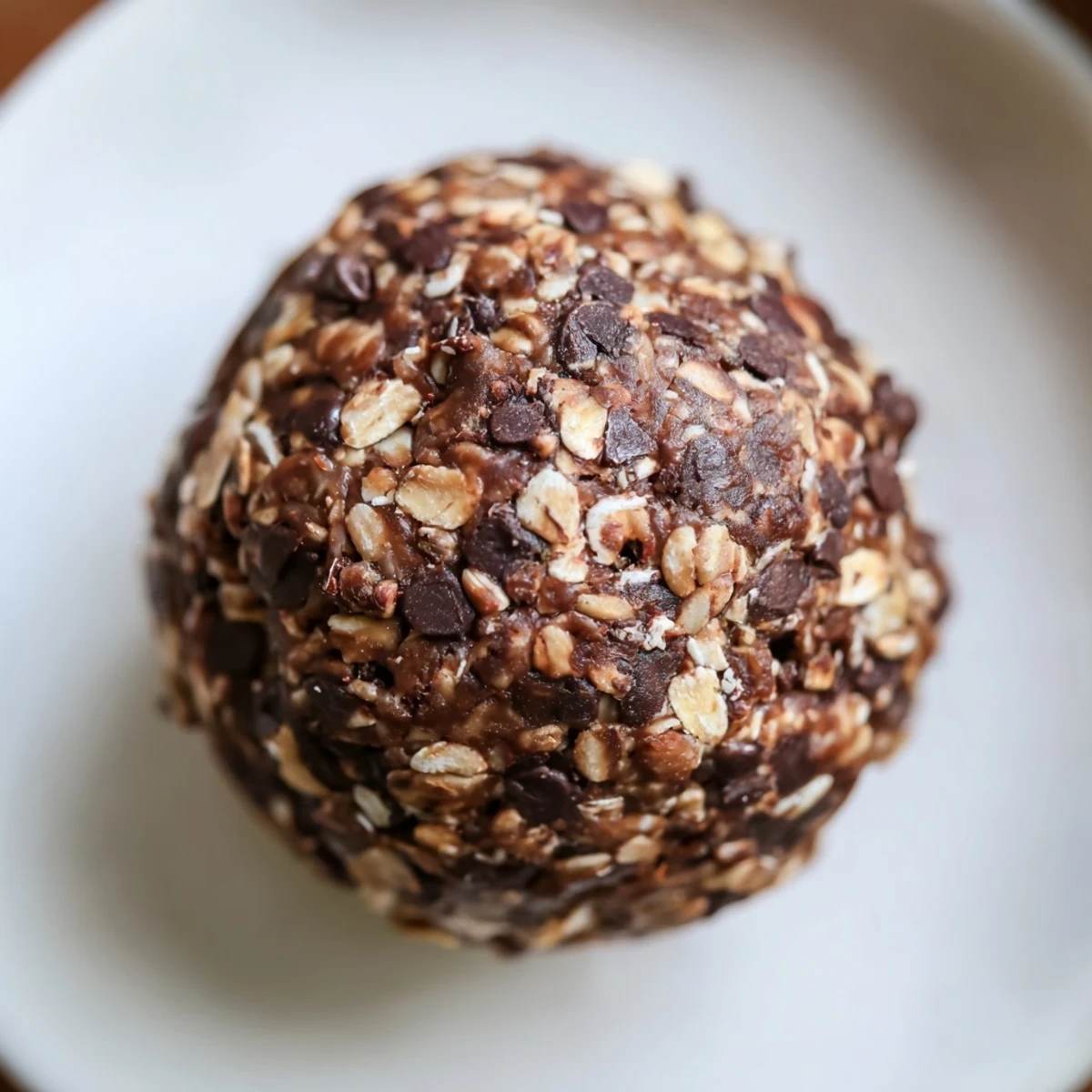 Scattered ingredients like oats, chocolate chips, and peanut butter surround freshly made Chocolate Peanut Butter Energy Balls.