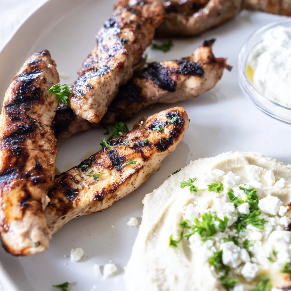 A vibrant Mediterranean Dish Platter with grilled meats, colorful vegetables, and creamy dips.