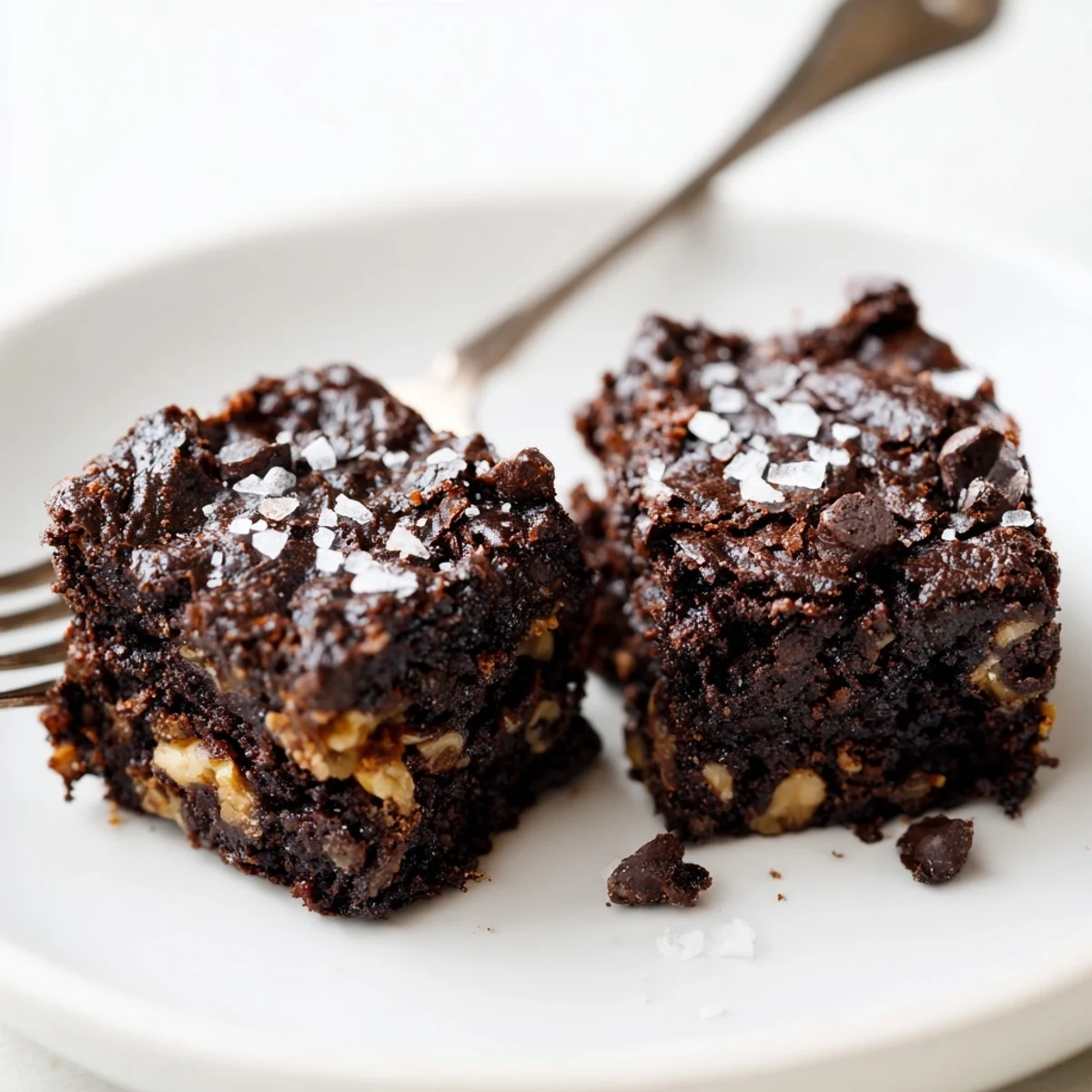 Gluten Free Almond Flour Brownies are plated with vanilla ice cream melting over a rich, chocolatey slice.