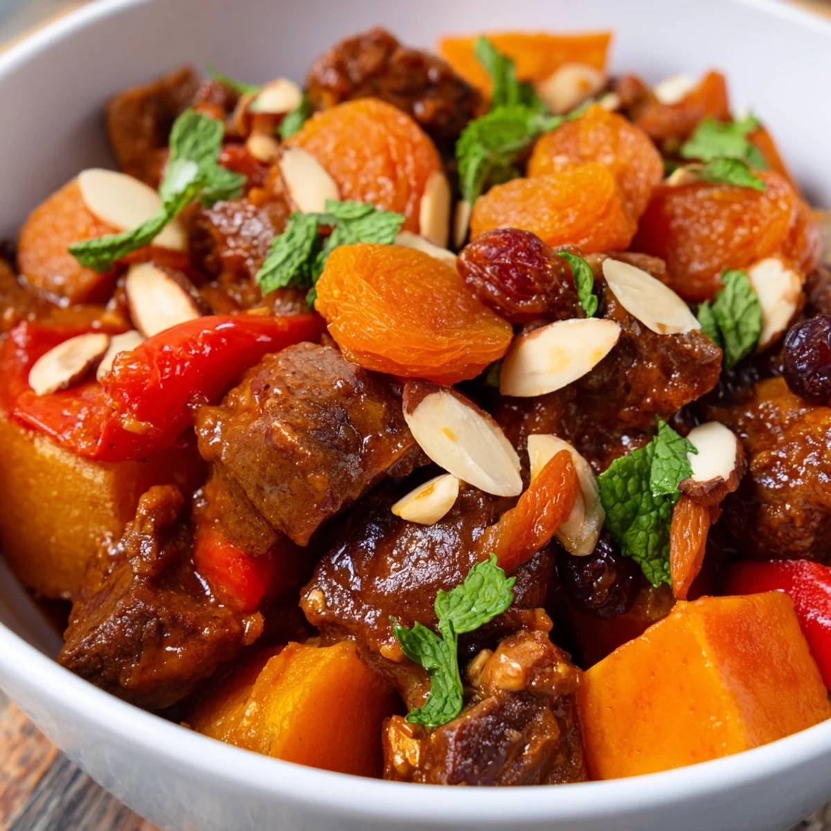 Slow-cooked Moroccan lamb tagine served with fluffy couscous and fresh cilantro garnish.