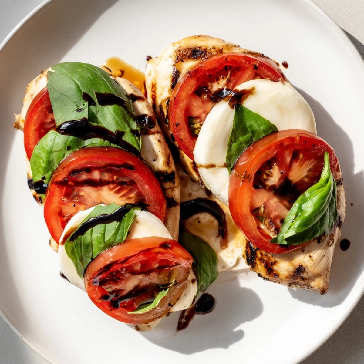 Golden baked Caprese Stuffed Chicken Breast featuring fresh mozzarella and basil, sliced to show melted cheese and vibrant tomato filling.