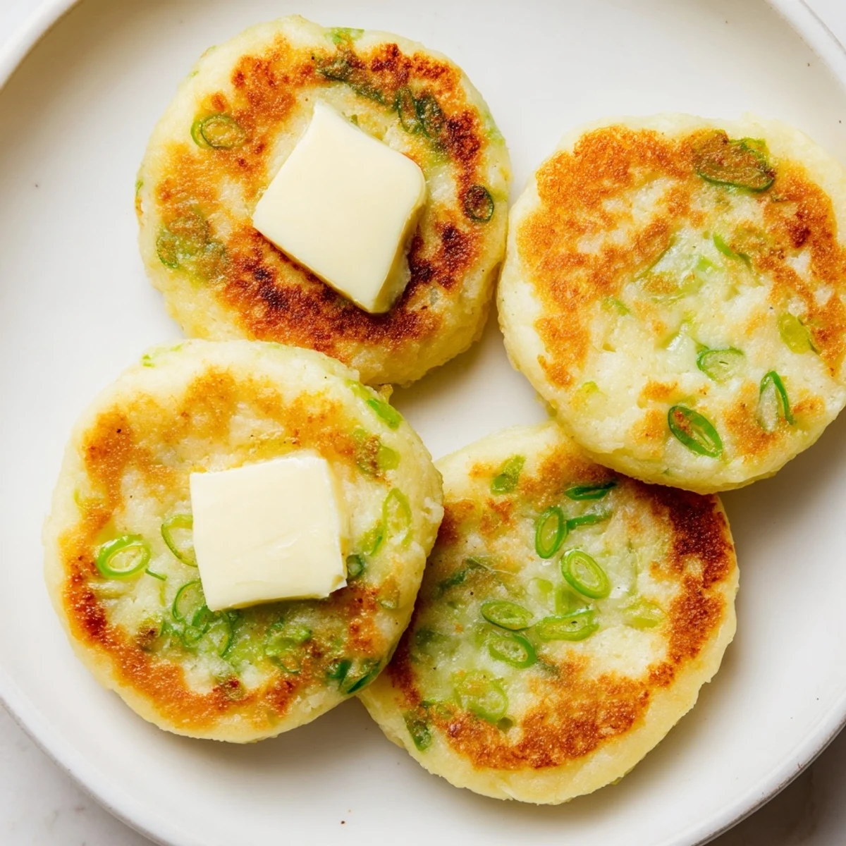 Fluffy Irish Potato Cakes with Scallions sizzling in a skillet, golden and crisp, perfect with butter or eggs.