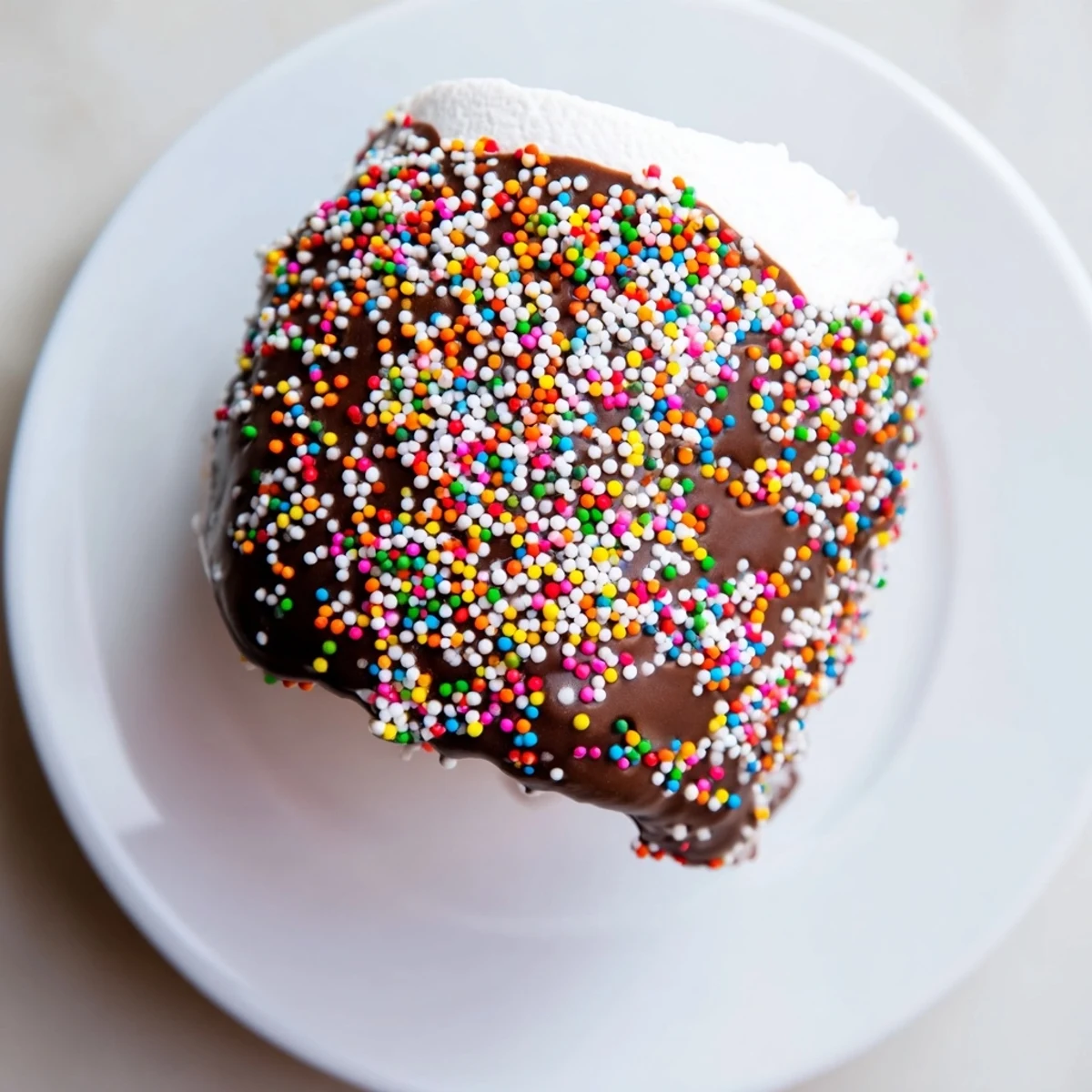 Chocolate-dipped marshmallows with sprinkles served on a plate, ready to enjoy as a sweet, fun, kid-friendly snack.
