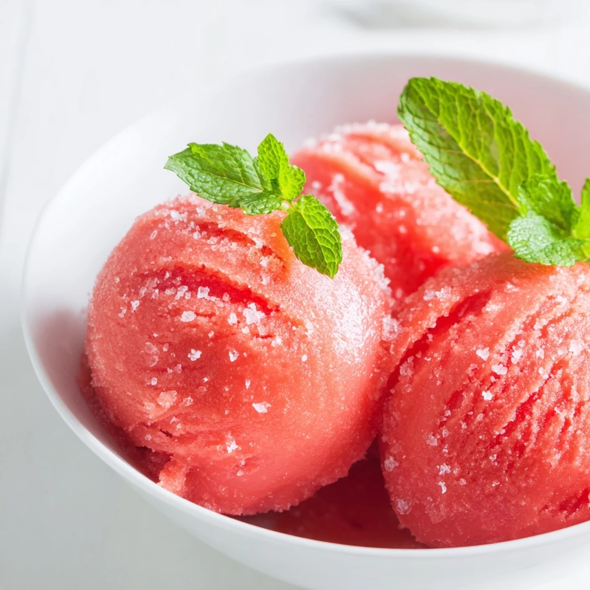 Strawberry Lemonade Sorbet is served in a vintage ice cream cone with a vibrant pink hue on a wooden table.