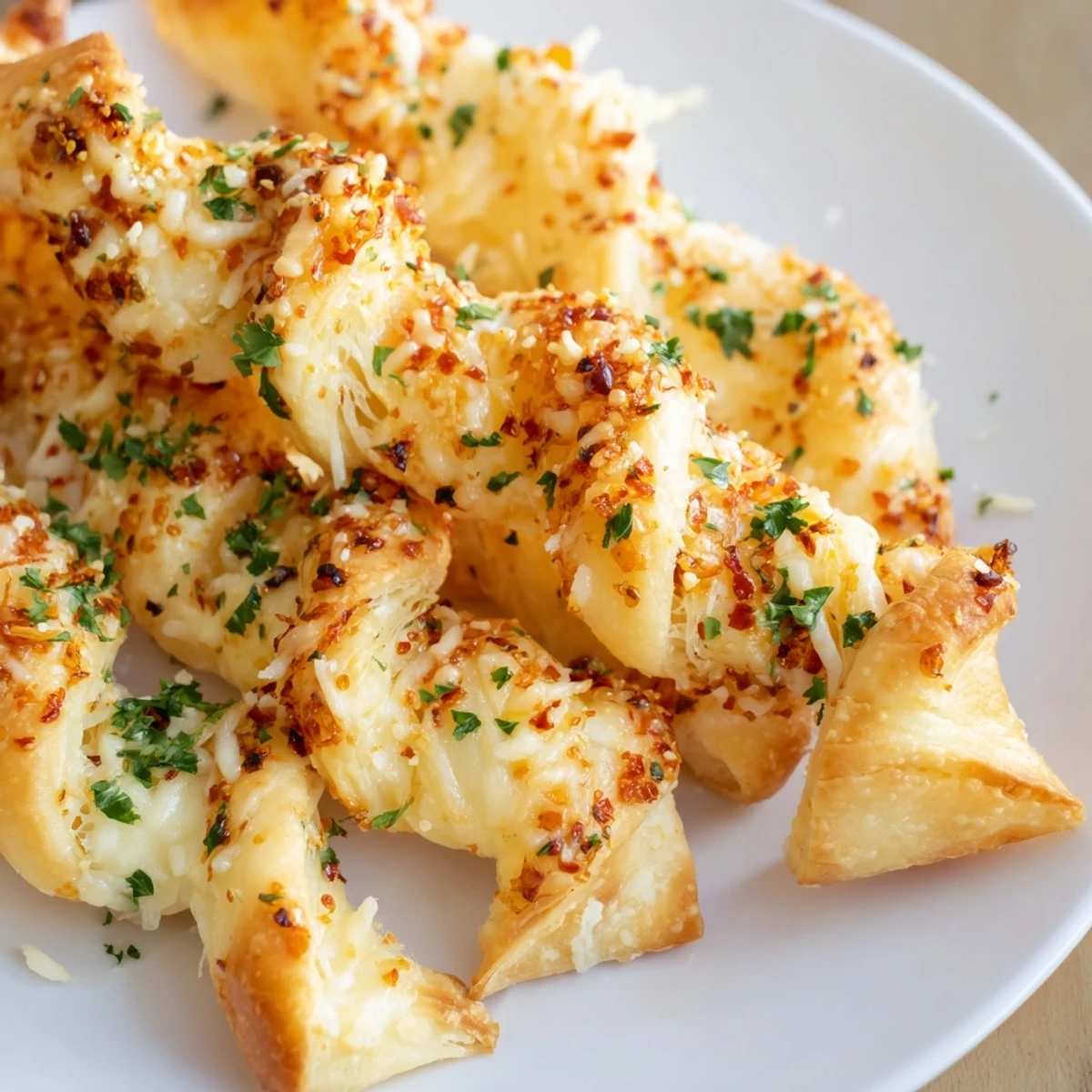 Air Fryer Pizza Cheese Bread Twists served warm as a snack with marinara sauce.