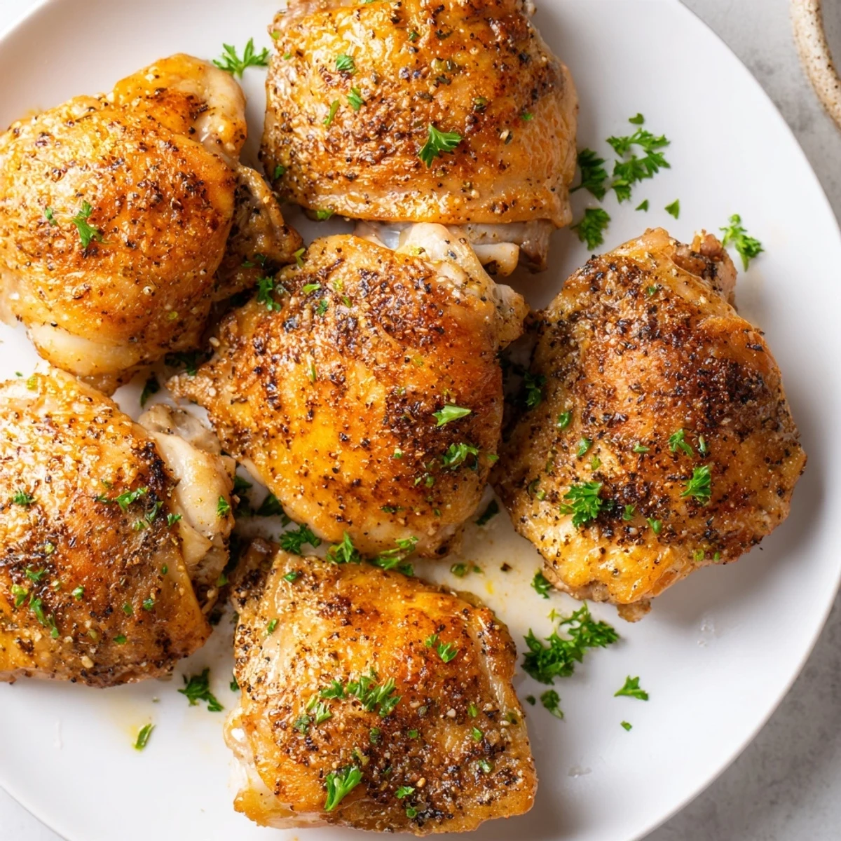 Tender oven baked chicken breasts with paprika and garlic, resting on a baking sheet with parchment.