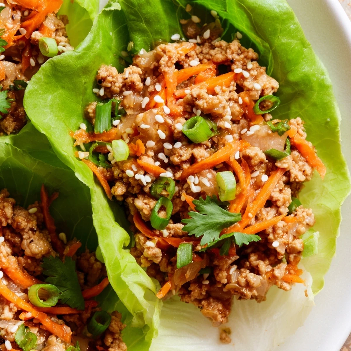 Potsticker Chicken Lettuce Boats are ready to serve with a dipping sauce of soy, vinegar, honey, and chili garlic.