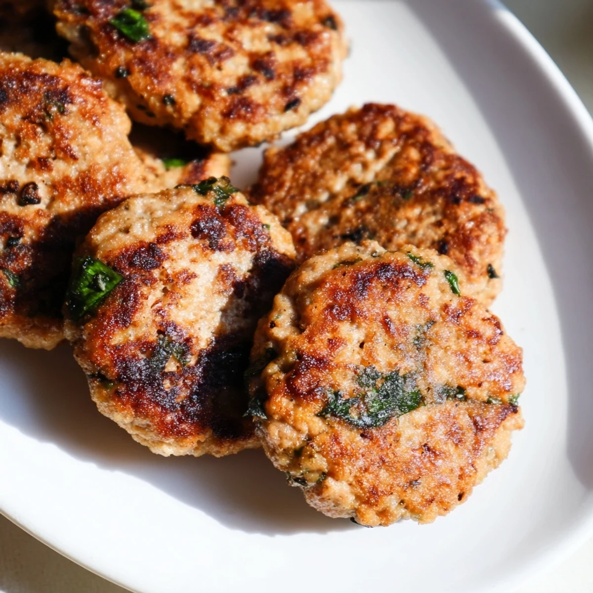Golden-brown spiced lamb rissoles sit beside vibrant roasted sweet potato salad with feta and seeds.  