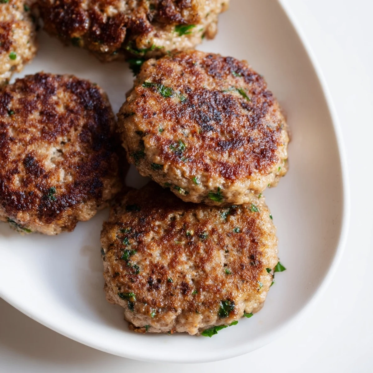 A close-up of juicy lamb rissoles paired with colorful sweet potato salad and tangy dressing.  