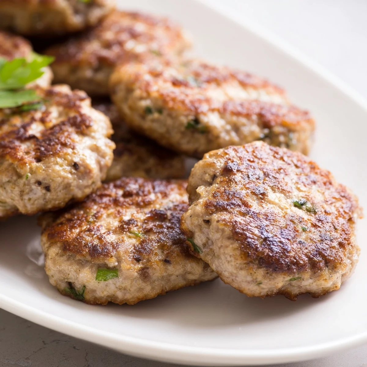 Plated lamb rissoles with sweet potato salad featuring spinach, red onion, and pepitas.