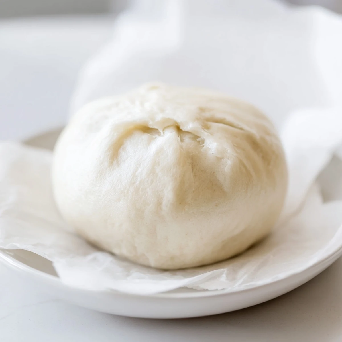 A close-up of fluffy Banh Bao steamed buns, split open to reveal savory pork, mushroom, and egg filling. 