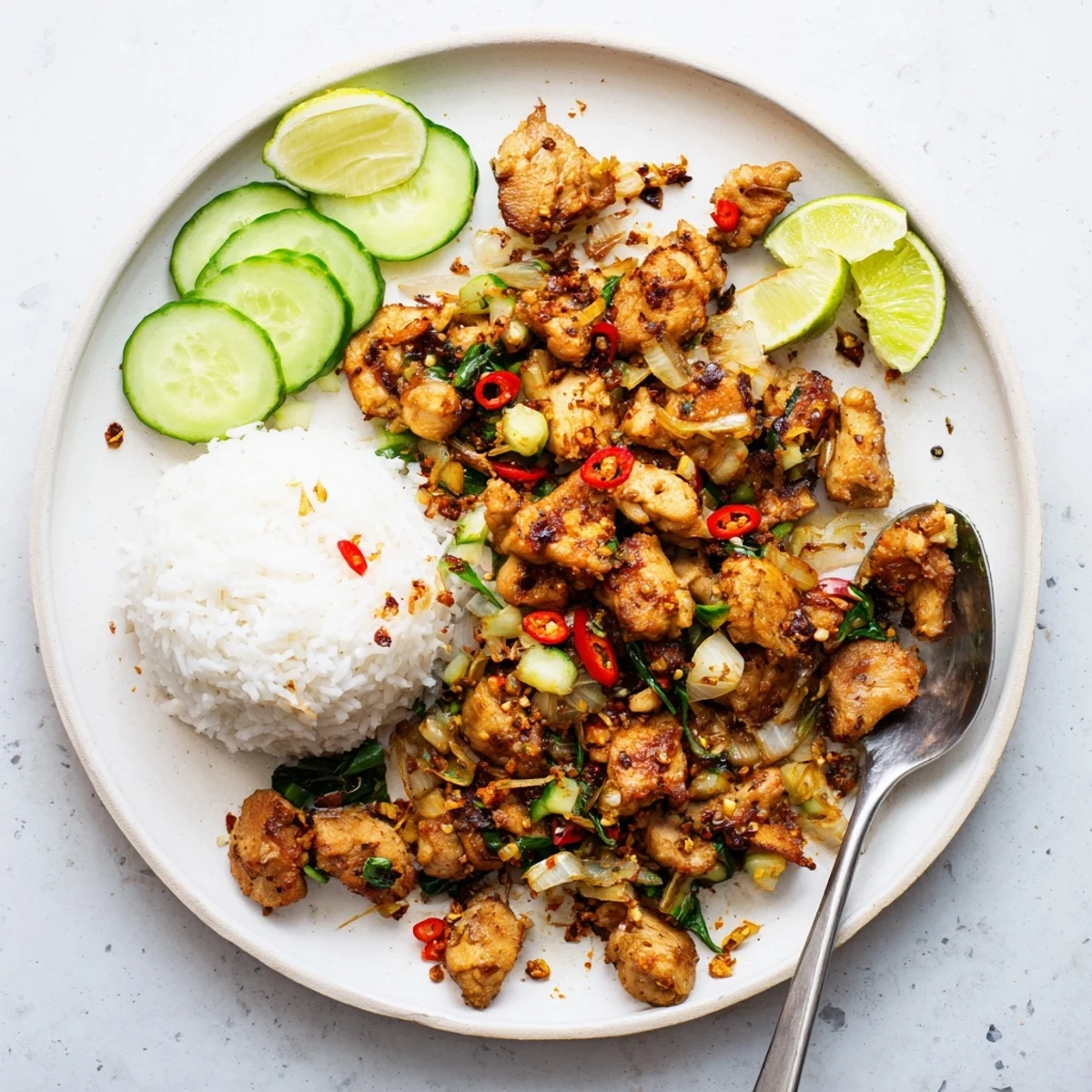 Tender Vietnamese Lemongrass Chicken pieces garnished with green onions in a skillet, ready to eat hot.