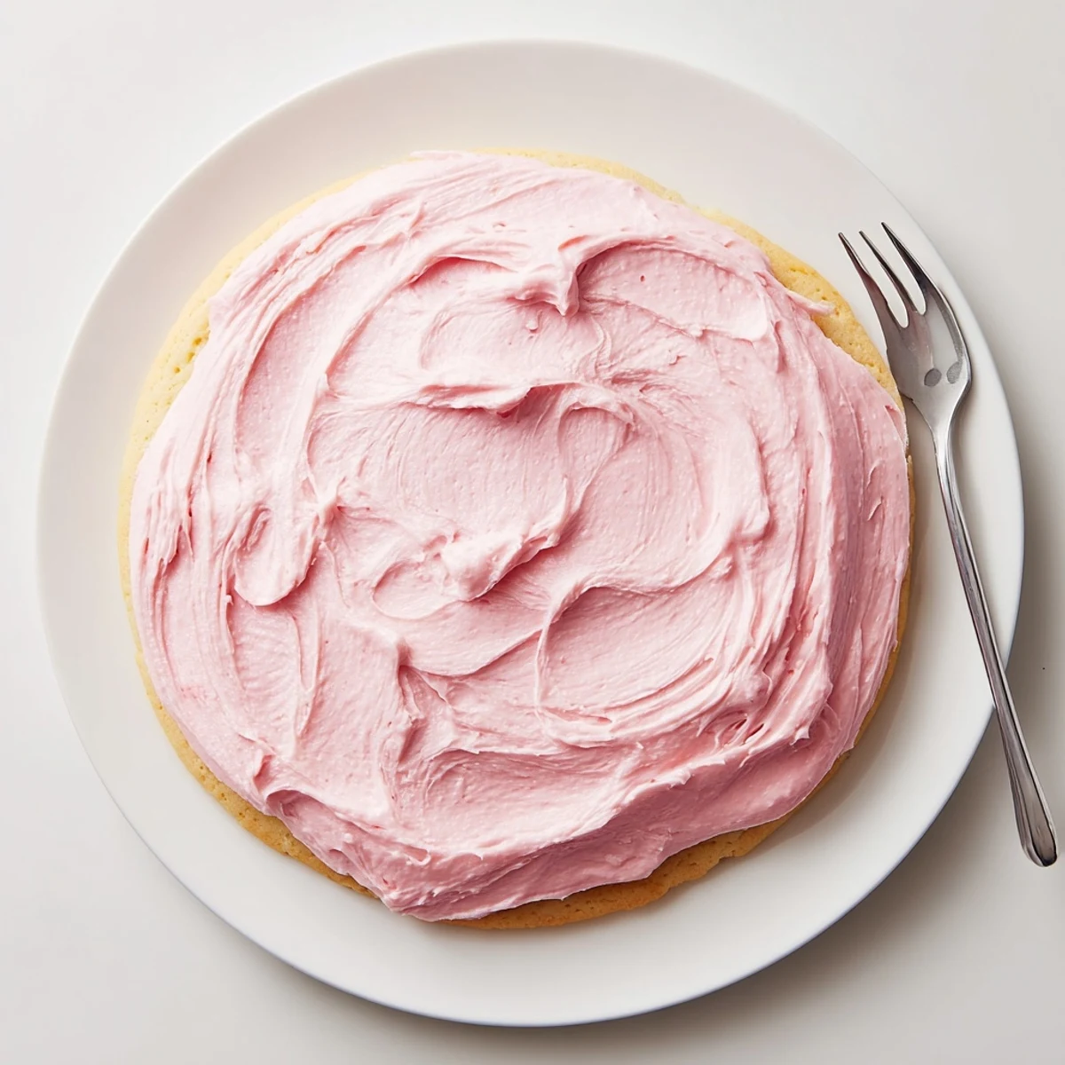 A close-up view of a giant Chilled Crumbl Sugar Cookie with pink vanilla frosting swirled on top, sitting on a cooling rack.