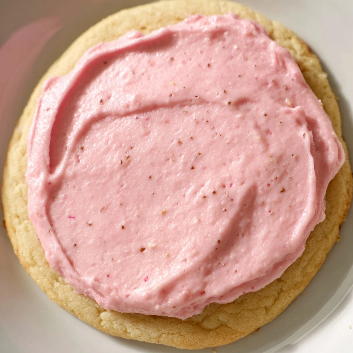 A stack of Crumbl Pink Sugar Cookies with soft, buttery texture and glossy pink almond frosting.