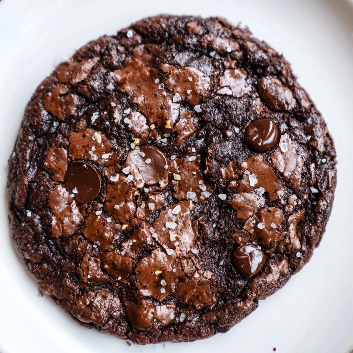A close-up shows Gourmet Brownie Cookies with gooey centers, flaky sea salt, and a glass of cold milk.