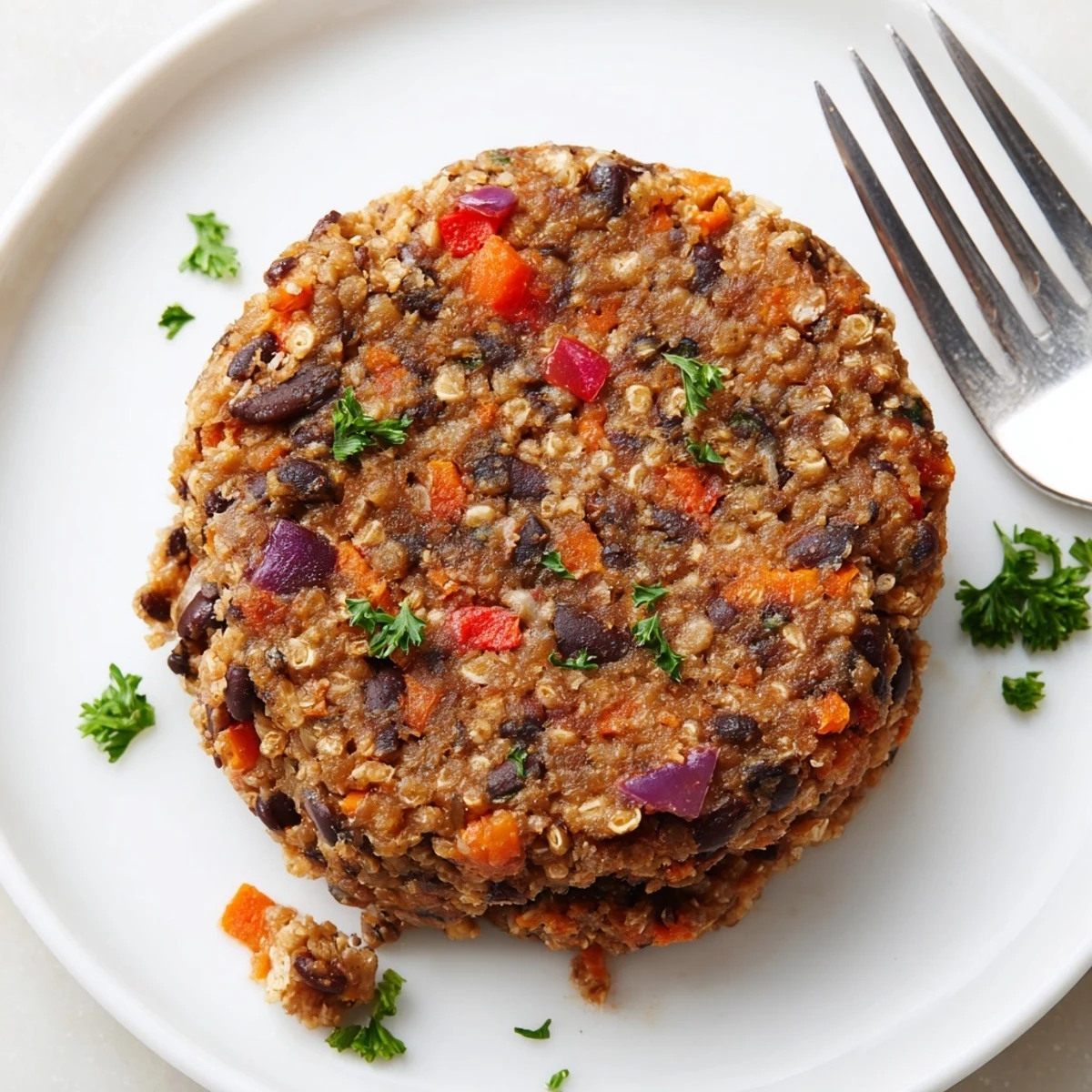 Savory Mushroom Veggie Burgers sizzling in a skillet with golden-brown edges and herbs on a rustic wooden table.