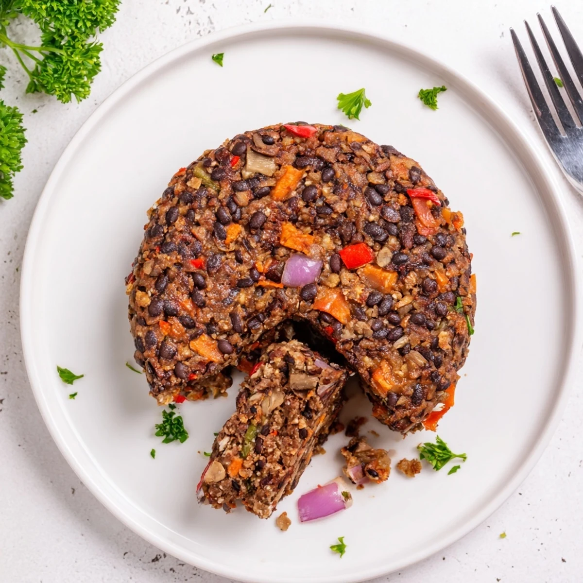 Homemade Mushroom Veggie Burgers patties with beans and spices on a plate ready to be dressed with condiments.