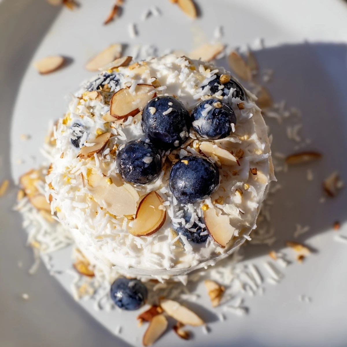 Creamy Blueberry Greek Yogurt Bites topped with fresh berries and a drizzle of honey on a chilled plate.