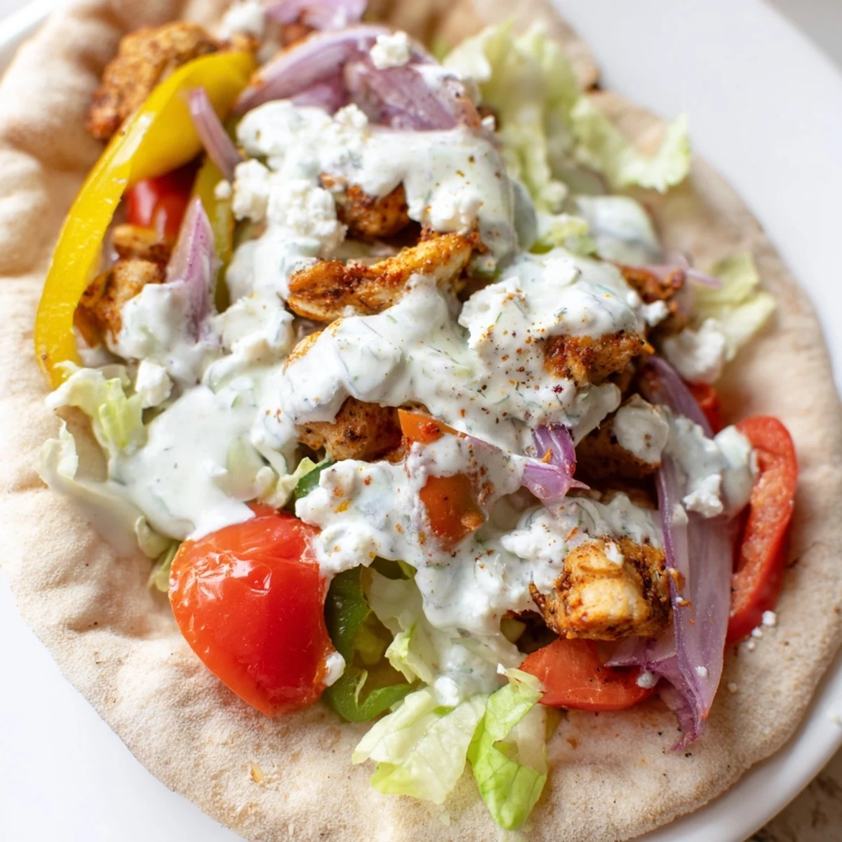 Golden roasted chicken thighs and colorful bell peppers on a sheet pan for Sheet Pan Chicken Pitas with Herby Ranch.