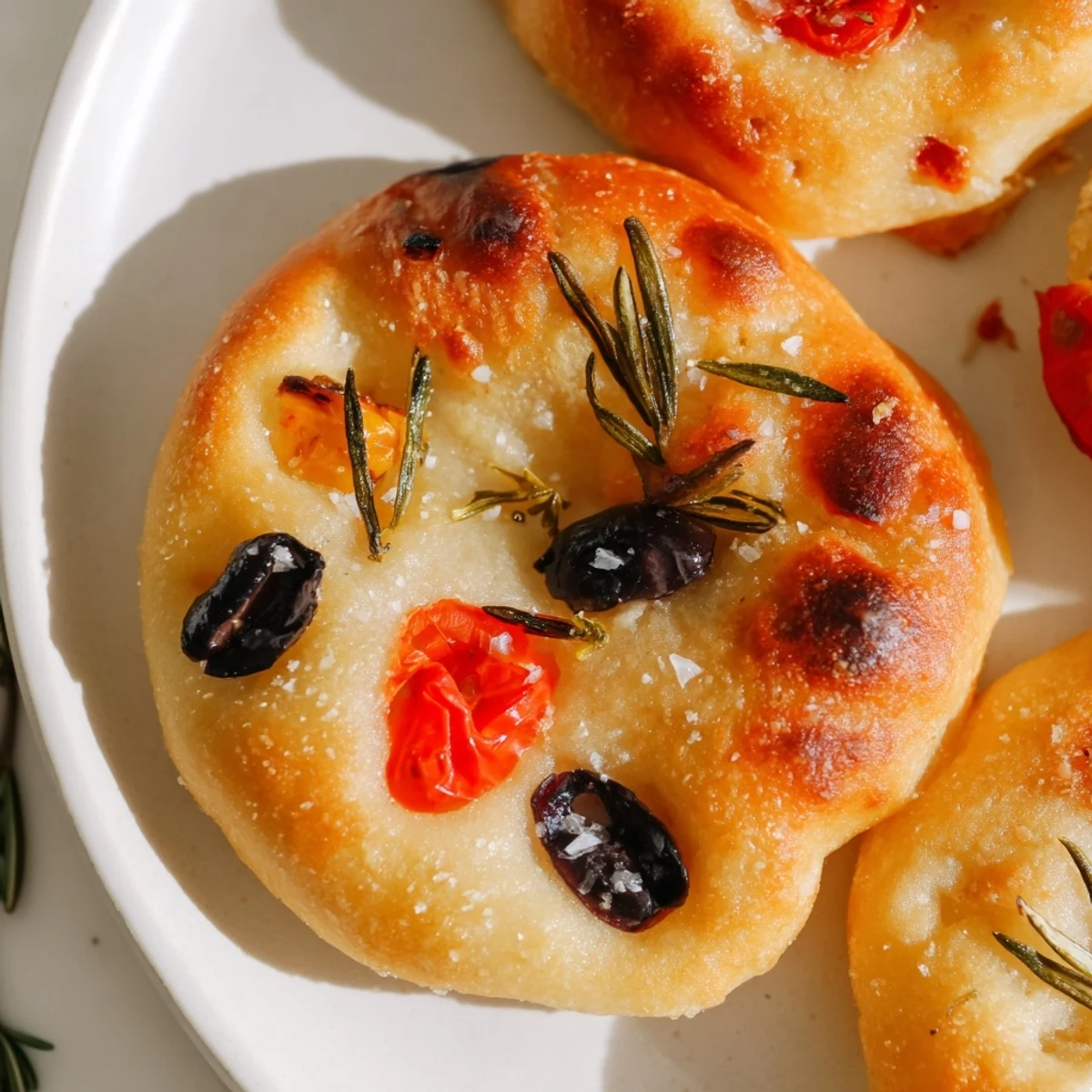 Crispy Italian appetizer bread with cherry tomatoes and olives, freshly baked to golden perfection