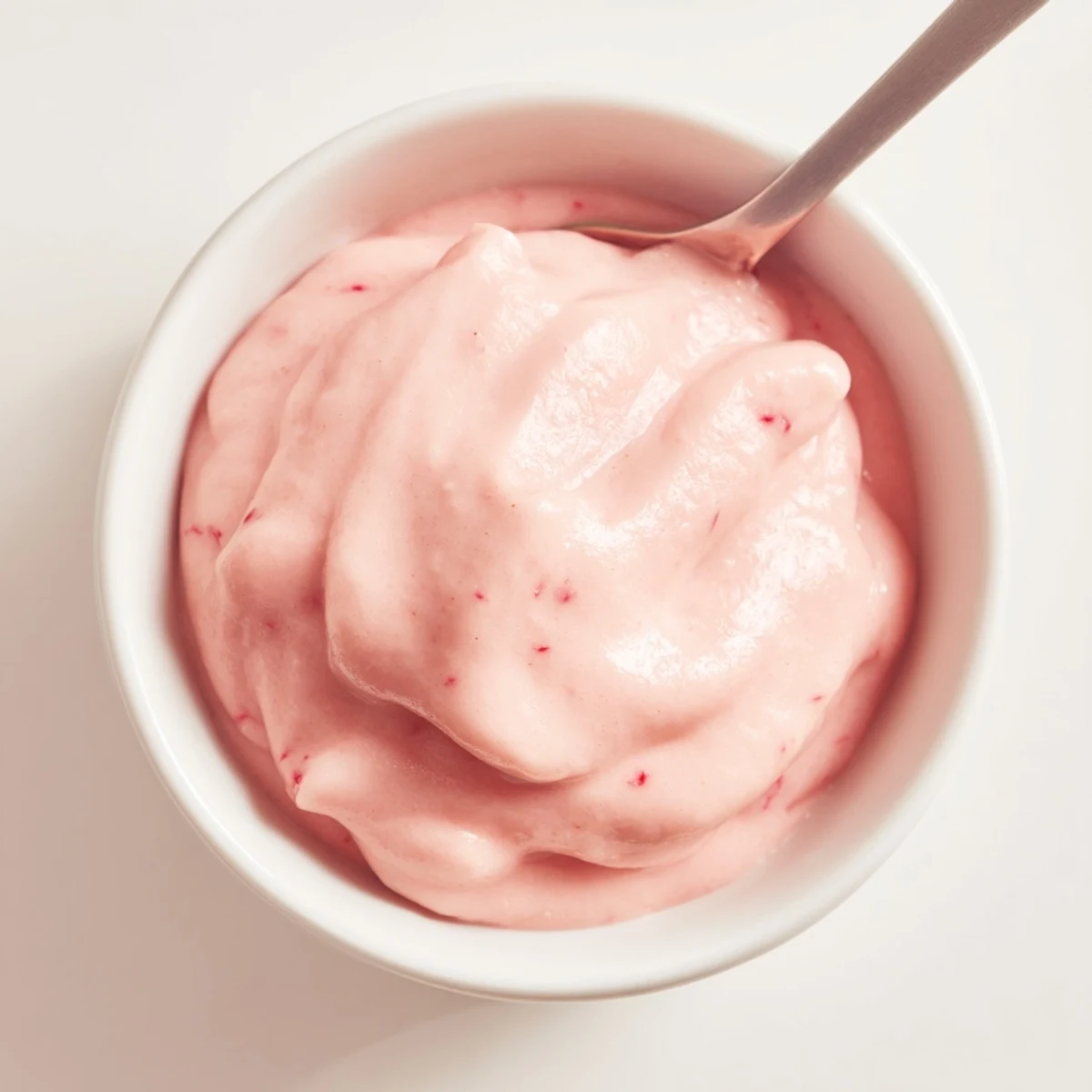 Creamy pink lemon curd spooned into a glass jar with natural blush color