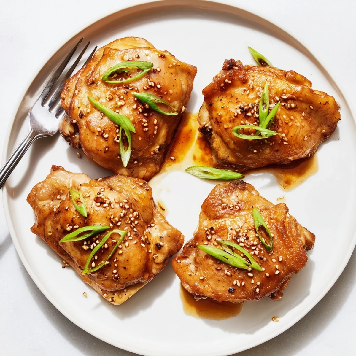 Tender Five Spice Chicken thighs garnished with fresh scallions and sesame seeds