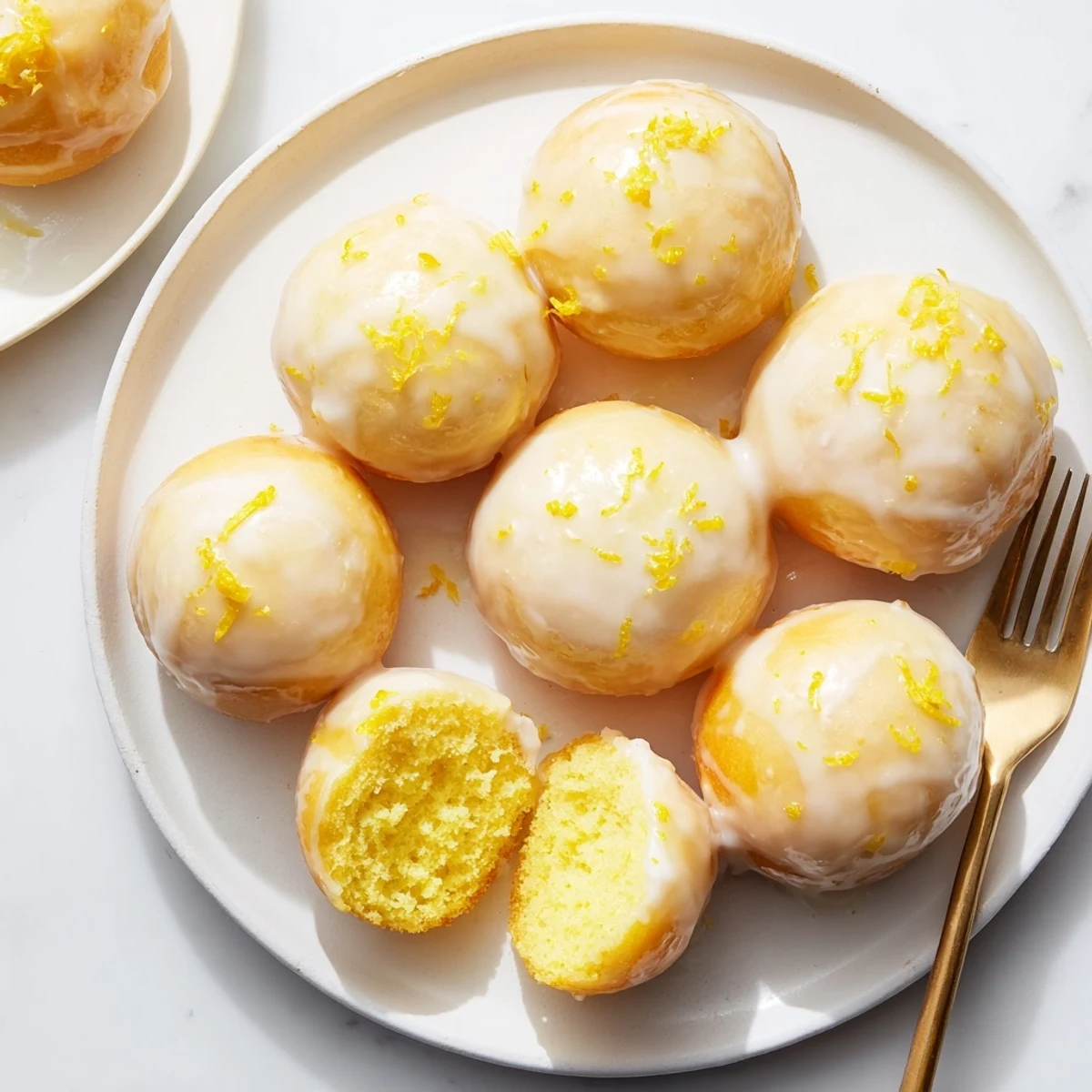 Glazed lemon mochi donuts arranged on a wire rack showing their puffed fluffy shape