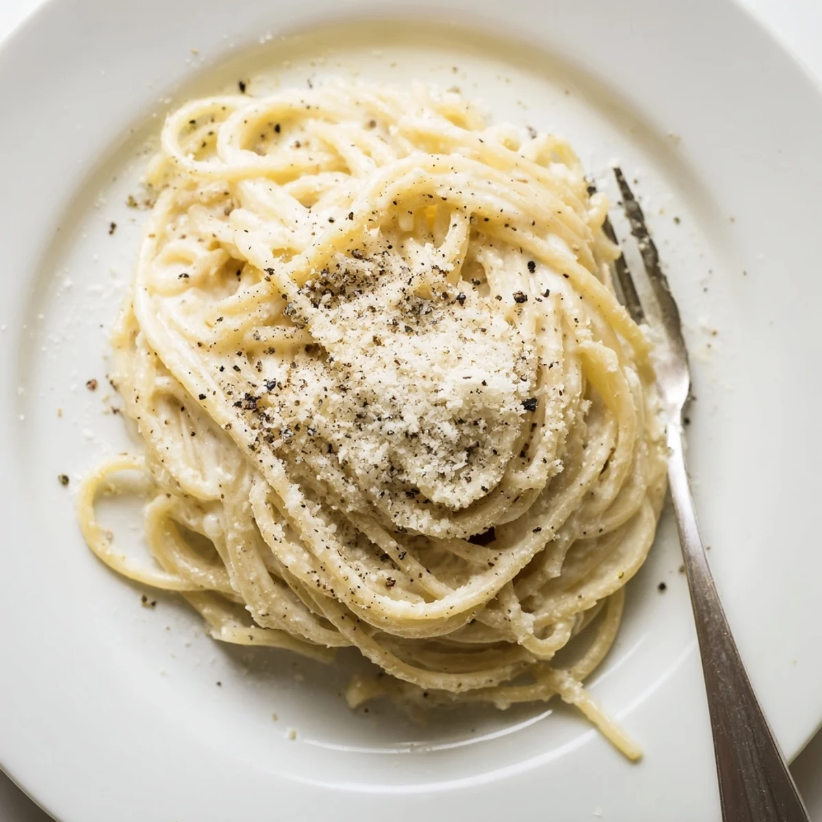Golden strands of Cacio e Pepe tossed with melted cheese and aromatic cracked pepper