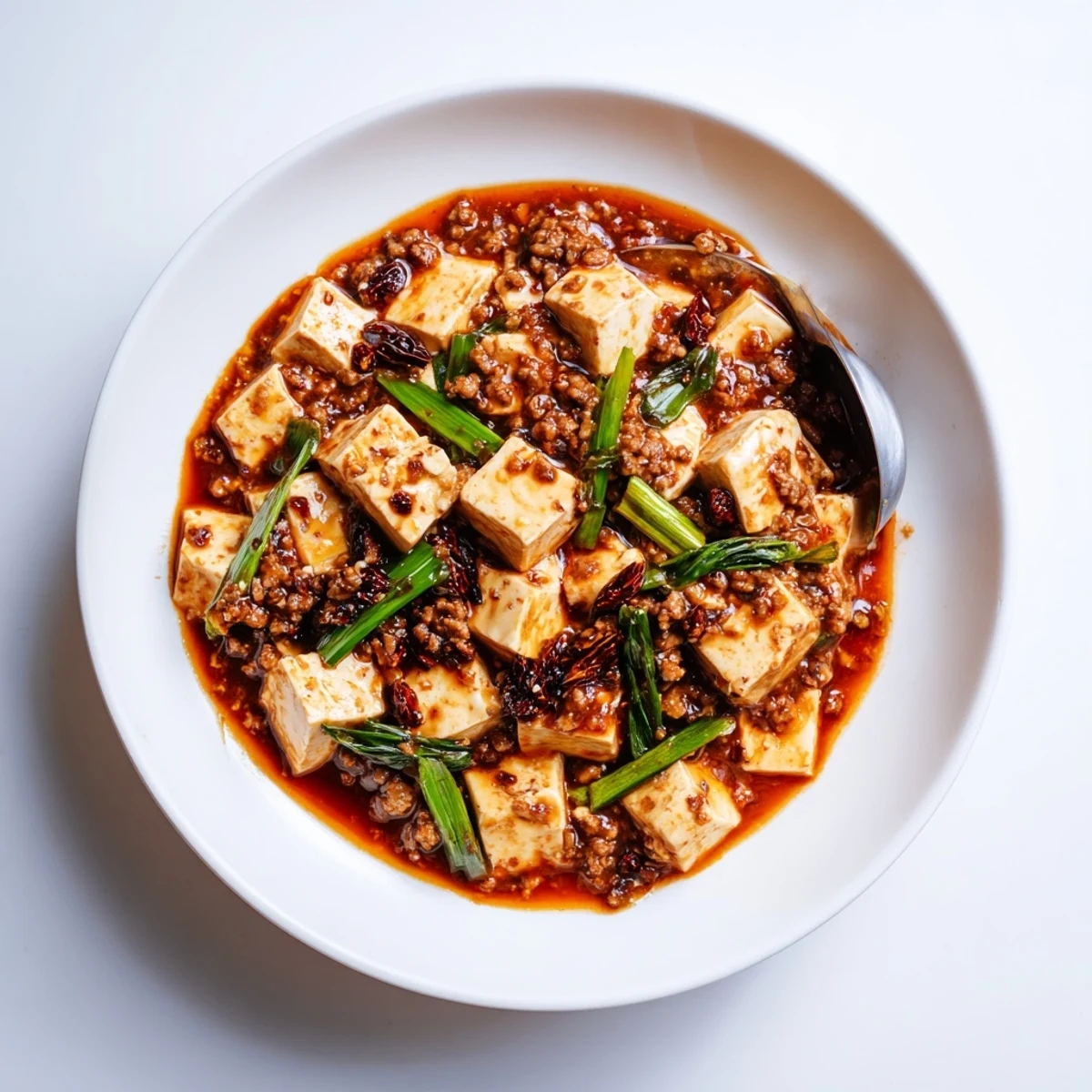 Steaming bowl of classic Mapo Tofu featuring tender tofu in rich red chili sauce