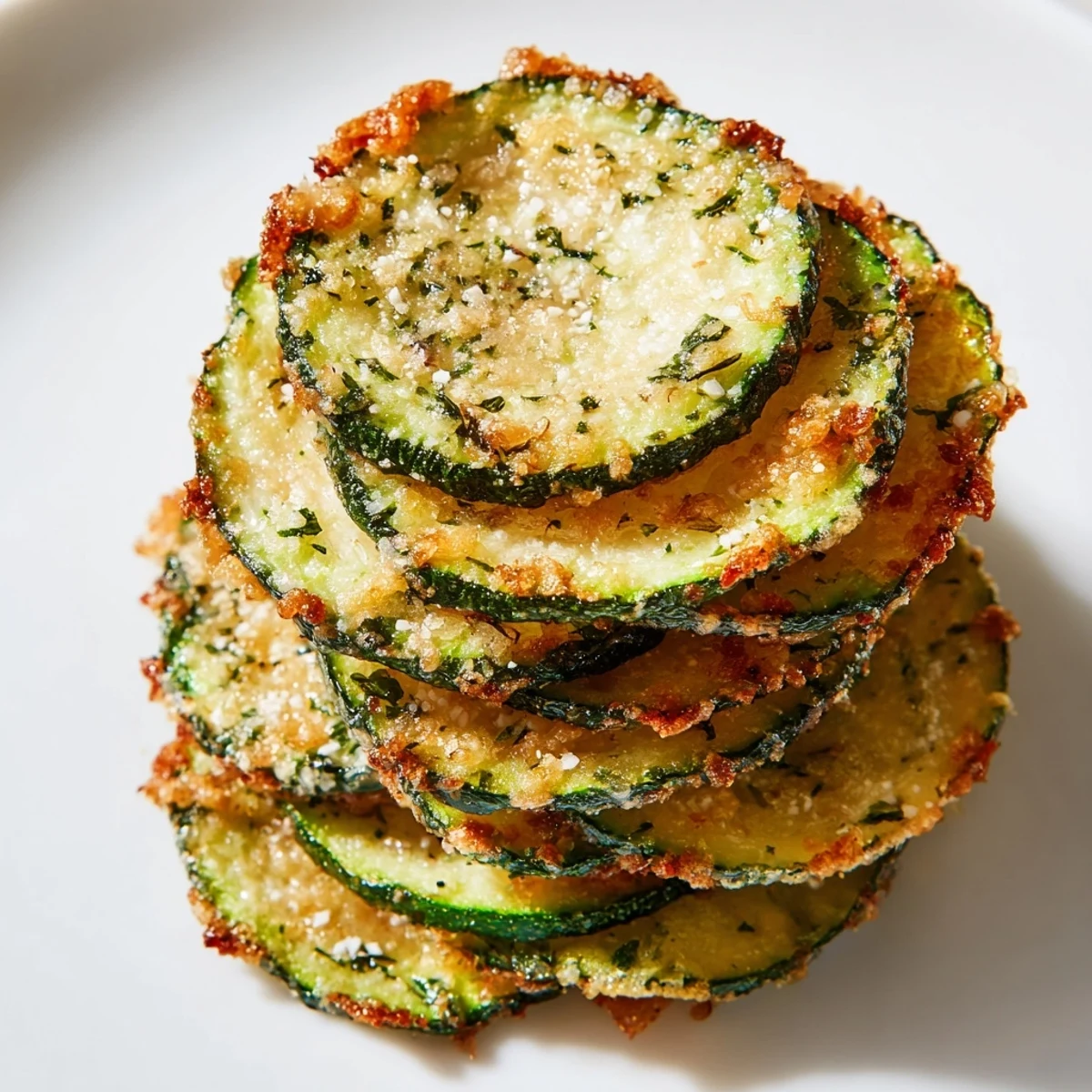 Golden ranch cucumber chips arranged on a wooden board with fresh dill garnish