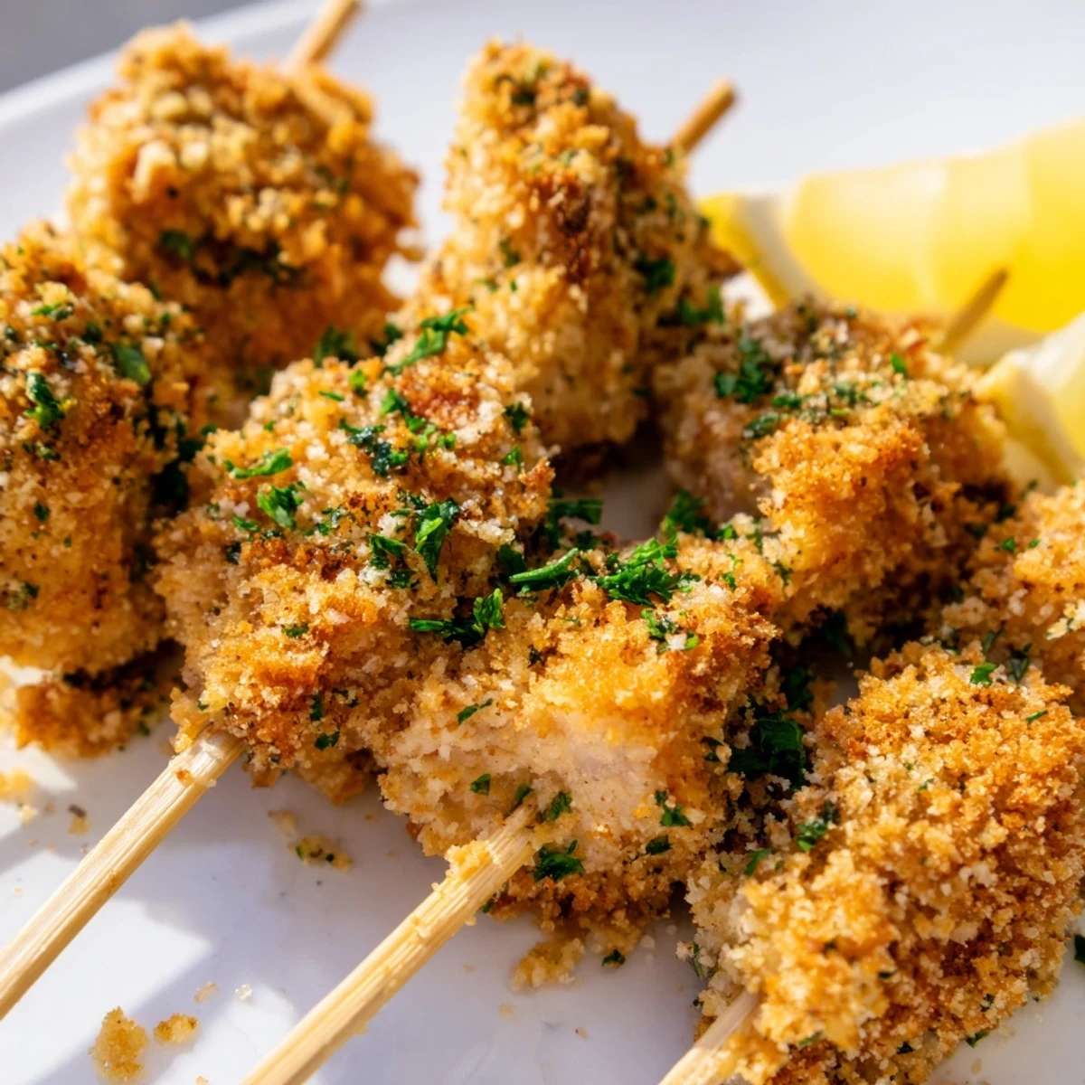 Juicy chicken cubes threaded on skewers, air fried to perfection with savory garlic Parmesan crust