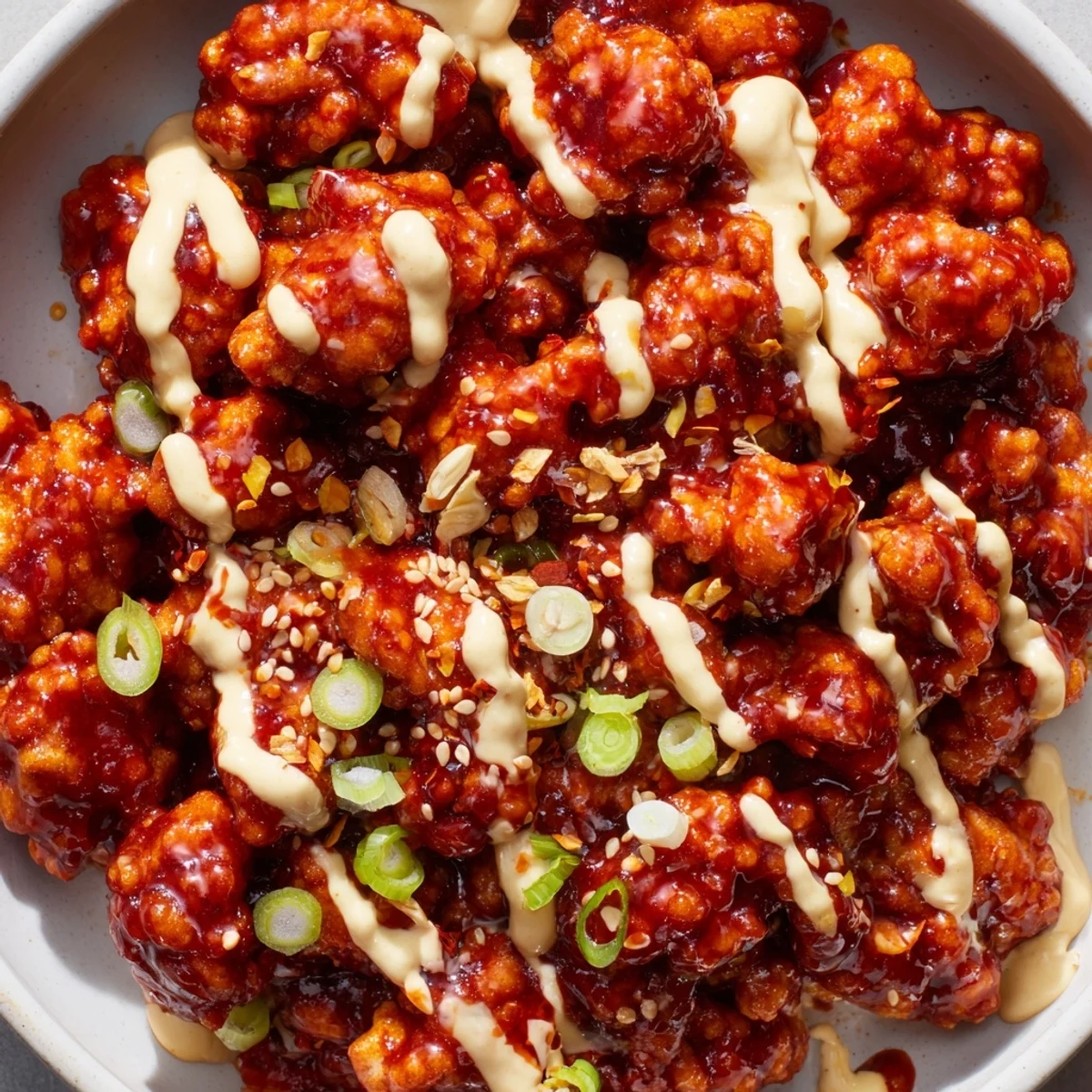 Savory ground chicken in fiery sweet sauce served over rice with colorful vegetable garnish