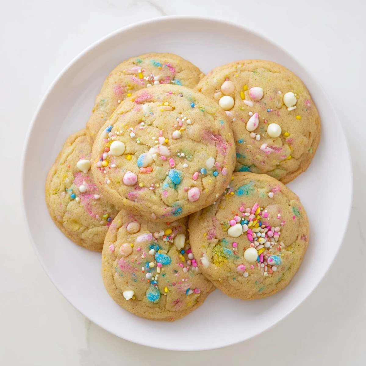 Festive Easter Funfetti Cookies cooling on wire rack with colorful speckles throughout