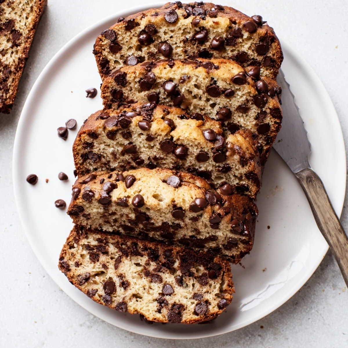 Freshly baked classic chocolate chip banana bread cooling on wire rack