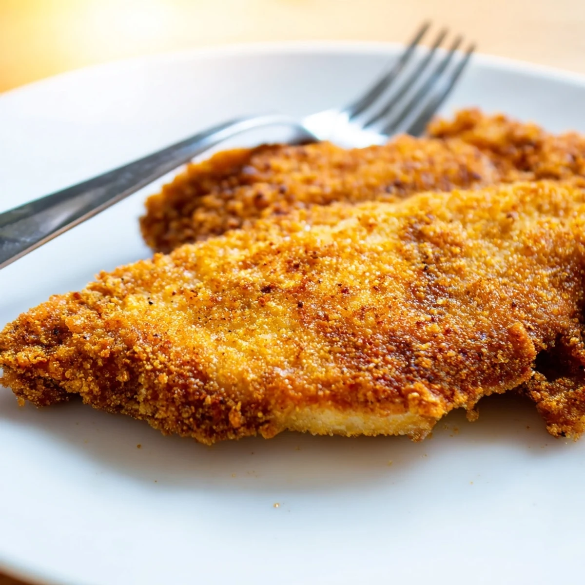 Southern-style crispy chicken fried chicken pieces plated with mashed potatoes and creamy coleslaw