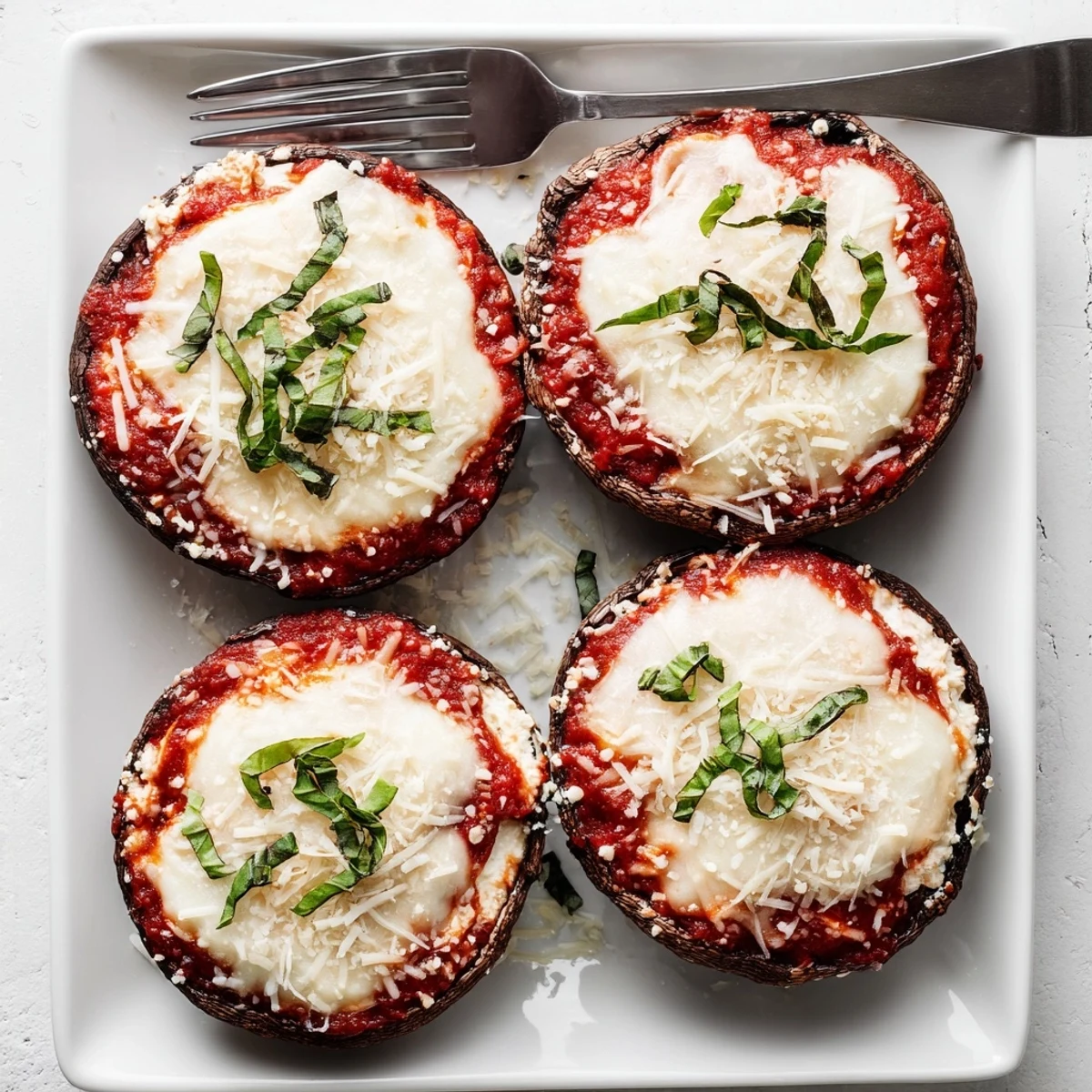 Hearty stuffed portobello caps layered with classic lasagna flavors of seasoned ricotta, savory tomato sauce, and golden cheese topping