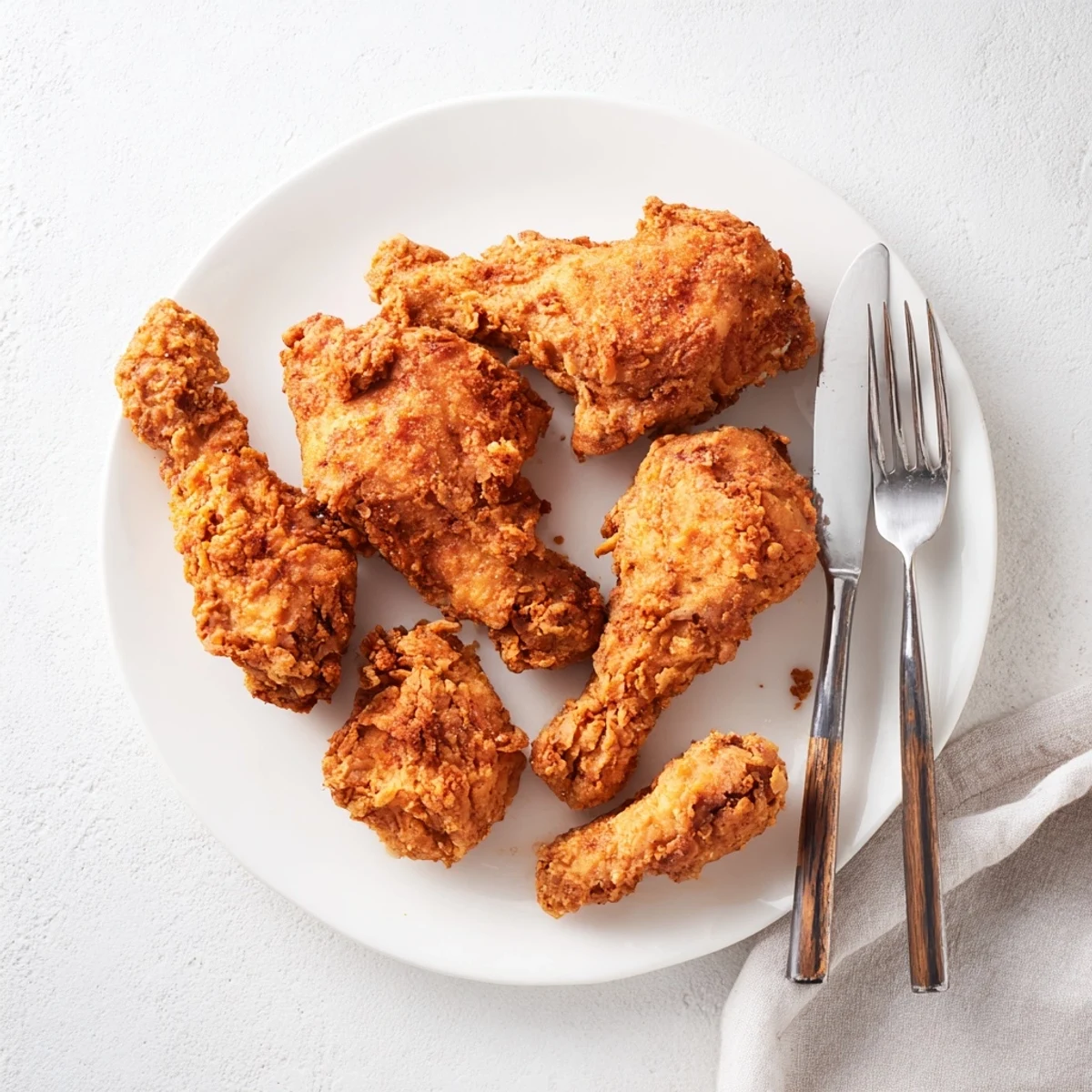 Golden brown crispy Southern fried chicken arranged on a wire rack after deep frying