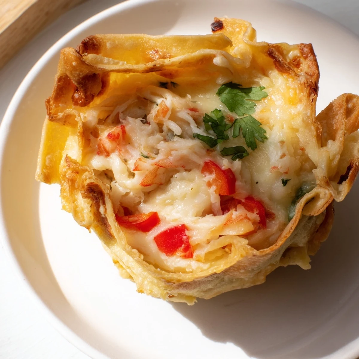 Crispy appetizer wraps featuring crab and shrimp tortilla bombs served with salsa and guacamole