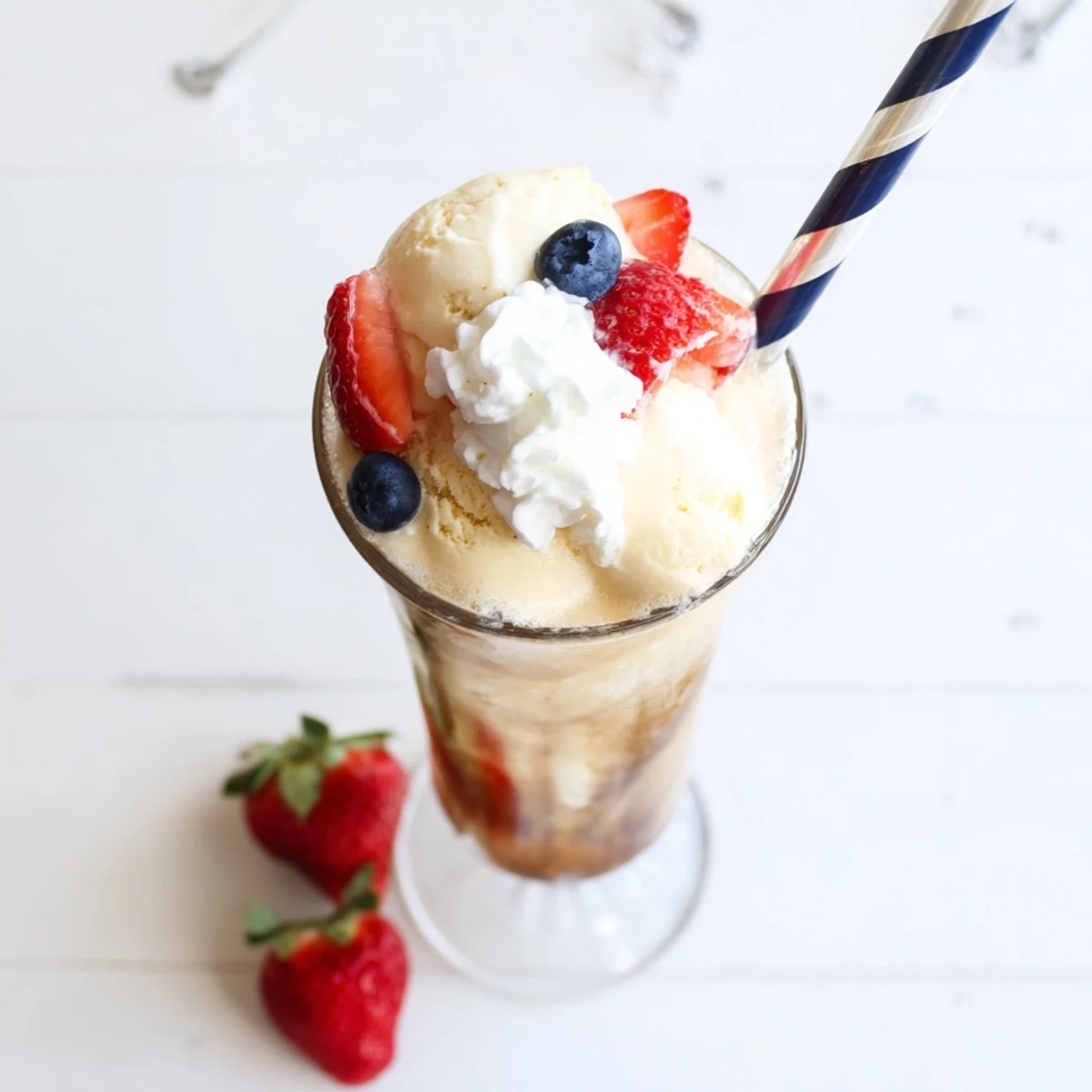 Guilt-free Rebel floats featuring velvety low-carb ice cream topped with mint and vibrant summer berries