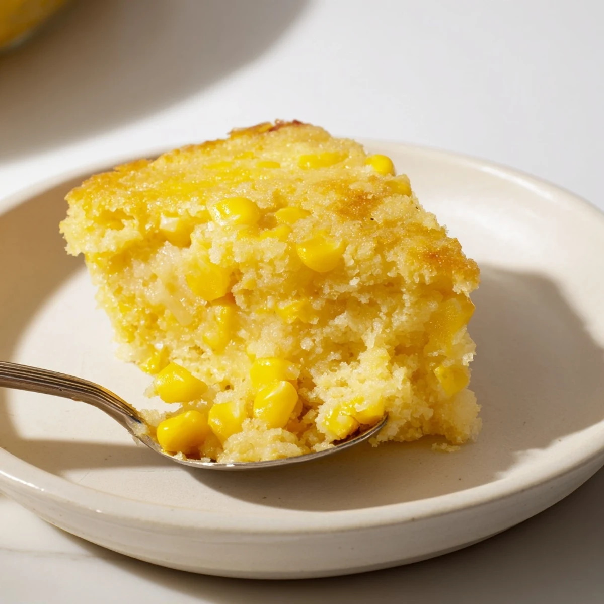 Golden brown classic Jiffy corn casserole with a creamy, buttery texture perfect for holiday gatherings