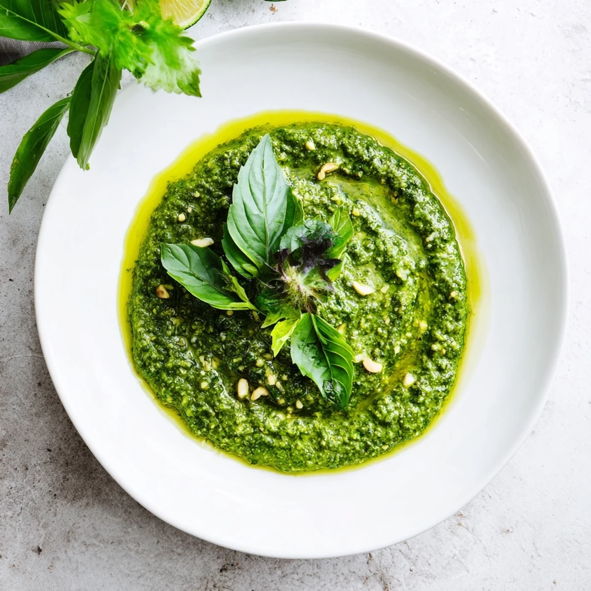 Rich Thai basil pesto in glass jar, ready to spoon over grilled meats or vegetables