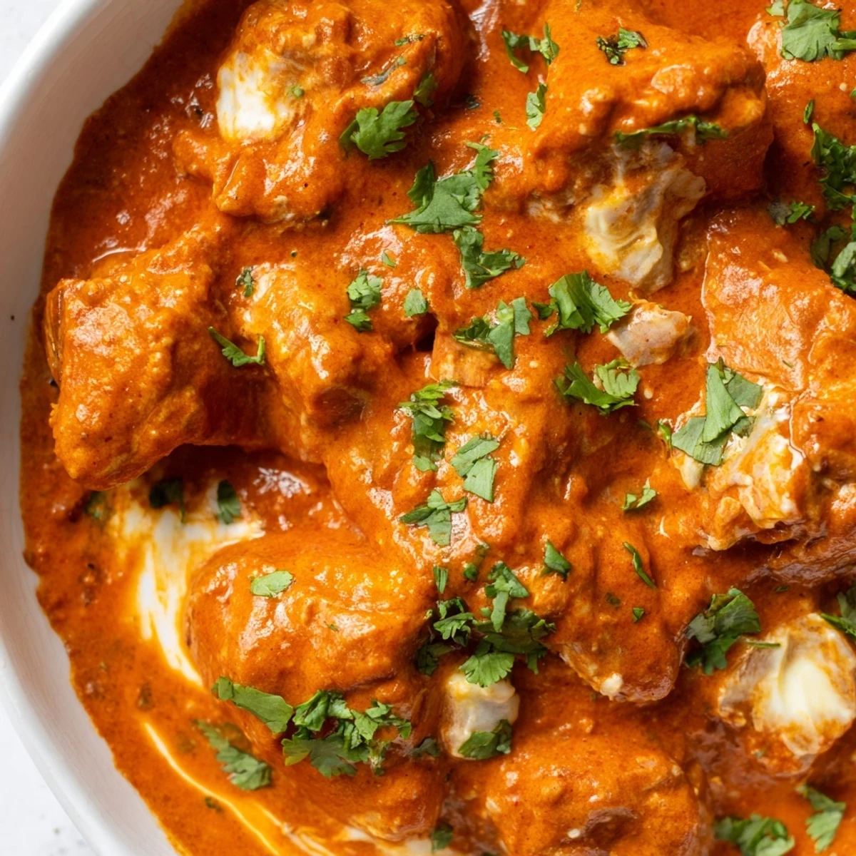 Creamy Instant Pot Butter Chicken served over fluffy white rice with fresh cilantro garnish