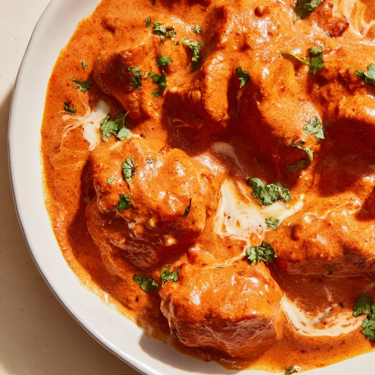 Tender chicken pieces simmered in rich spiced tomato sauce finished with heavy cream