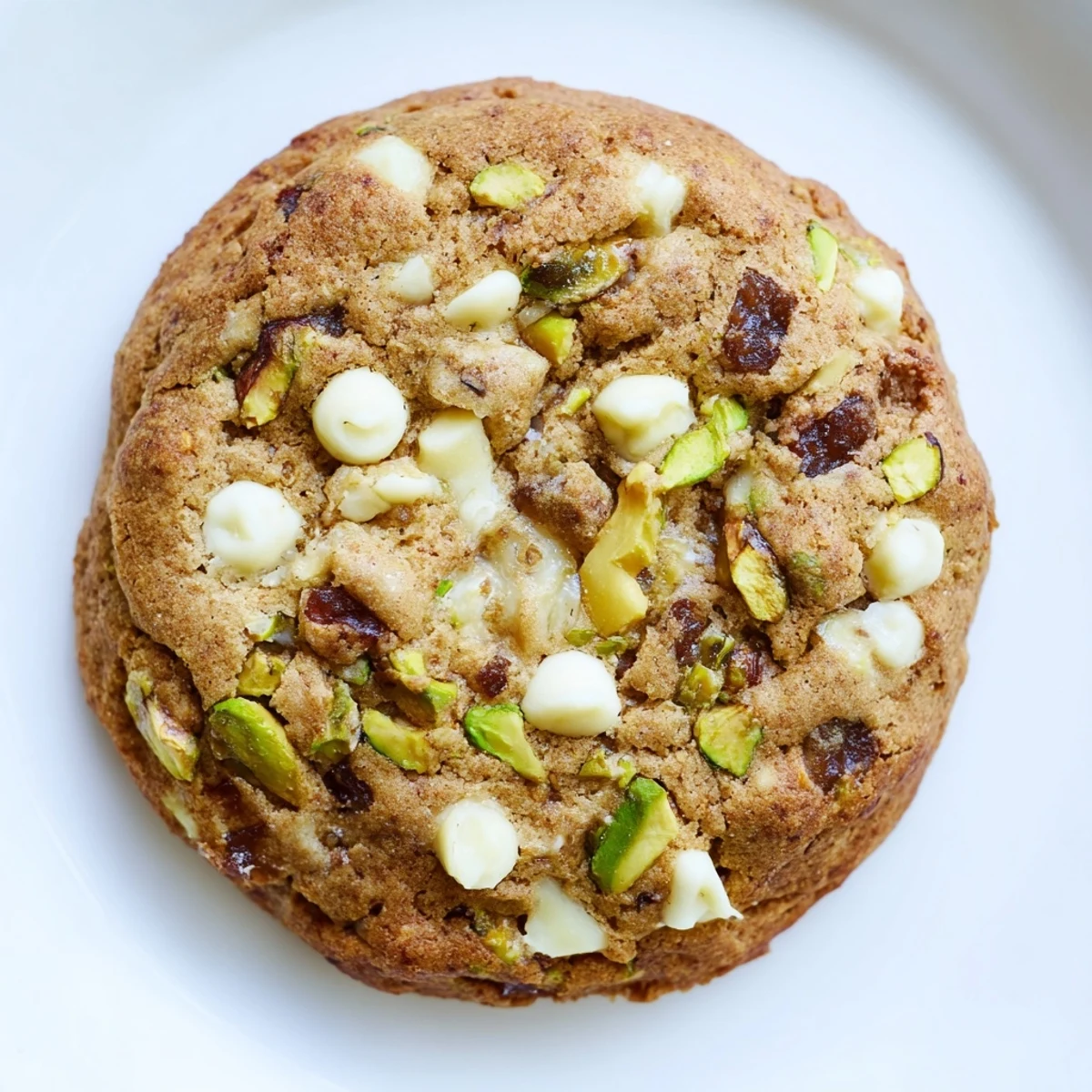 Freshly baked Dubai chewy cookie with gooey chocolate chips and Middle Eastern pistachio-date filling