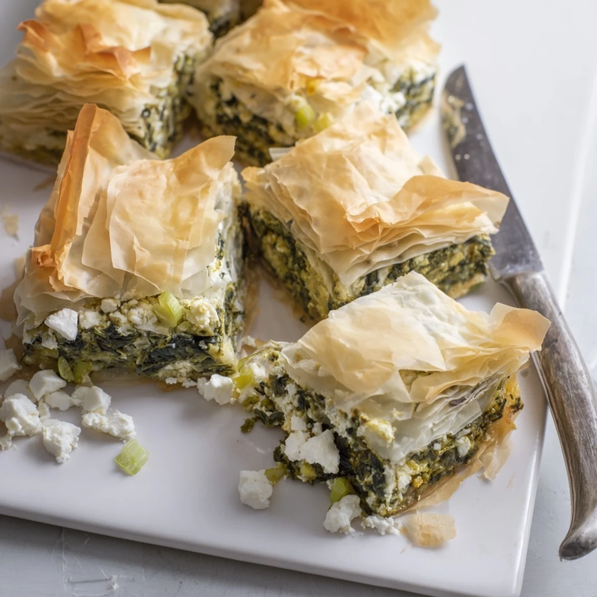 Bubbling authentic Greek spanakopita fresh from oven with golden brown buttery phyllo crust